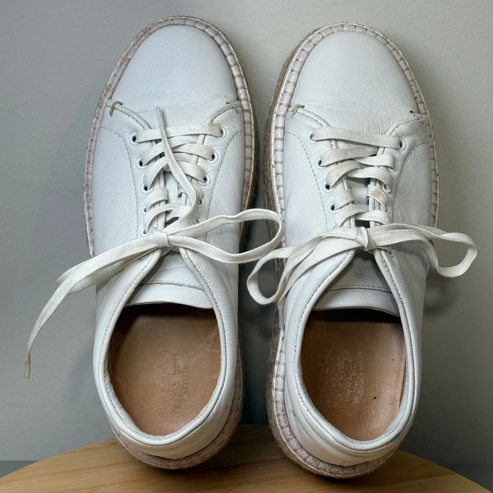 rag & bone White Leather Espadrille Platform Sneakers